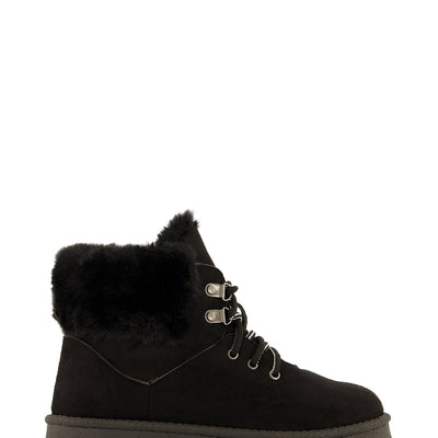 Faux Fur Lined Lace Up Platform Booties