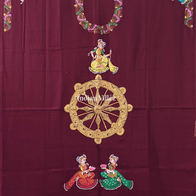 Maroon Nartaki Theme Pattachitra Kurti Cotton Dress Material