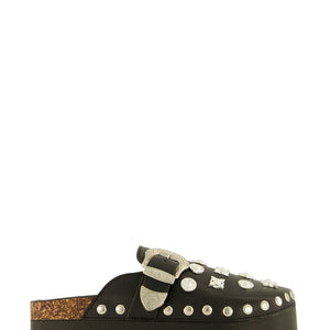 Studded Charm Buckle Round Toe Platform Clogs