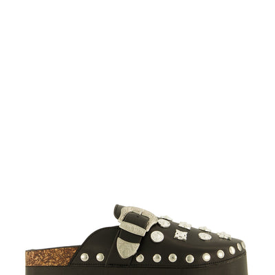 Studded Charm Buckle Round Toe Platform Clogs