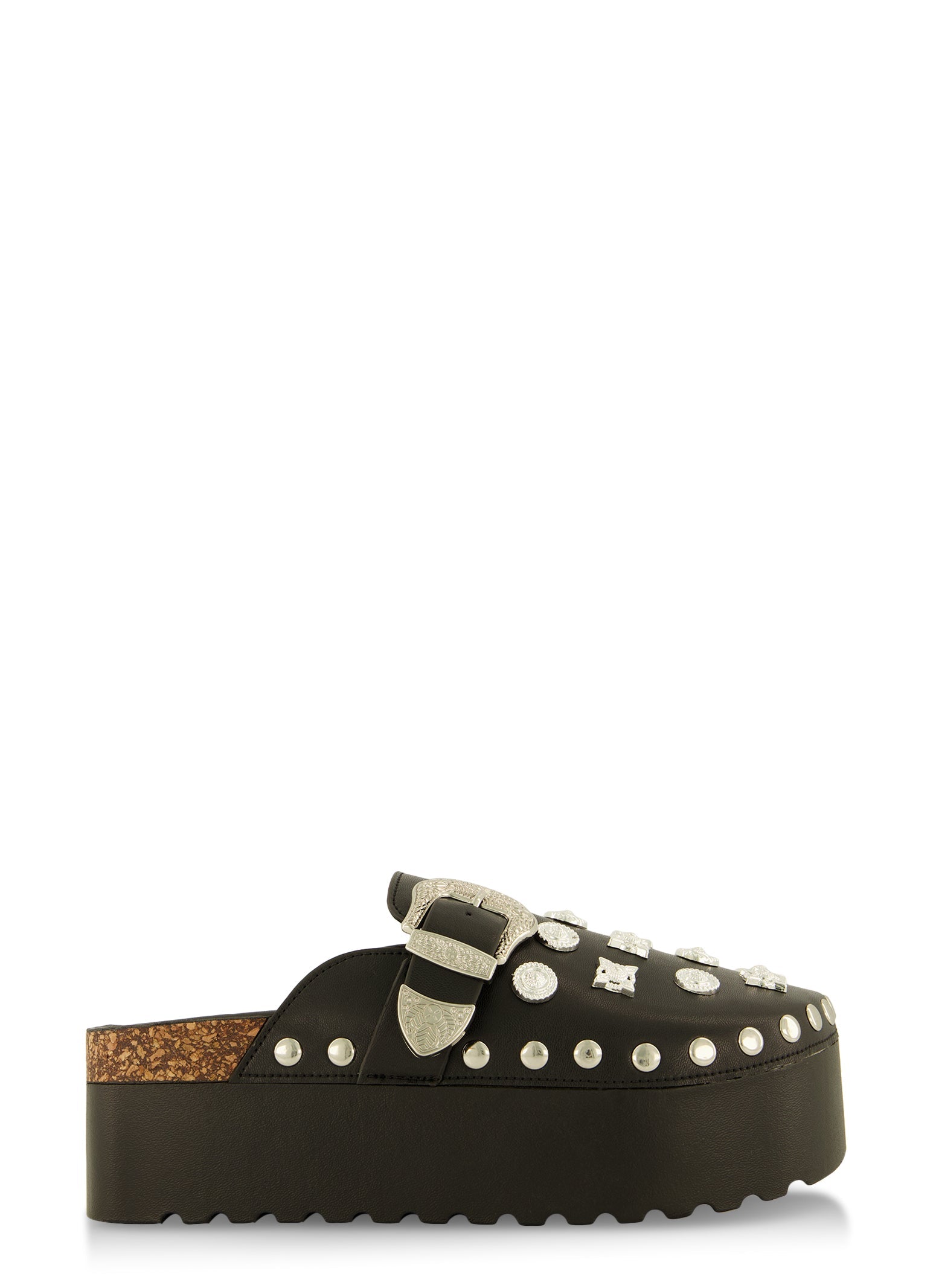 Studded Charm Buckle Round Toe Platform Clogs