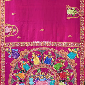 Magenta Nartaki Chandua Theme Hand-Painted Pattachitra Saree