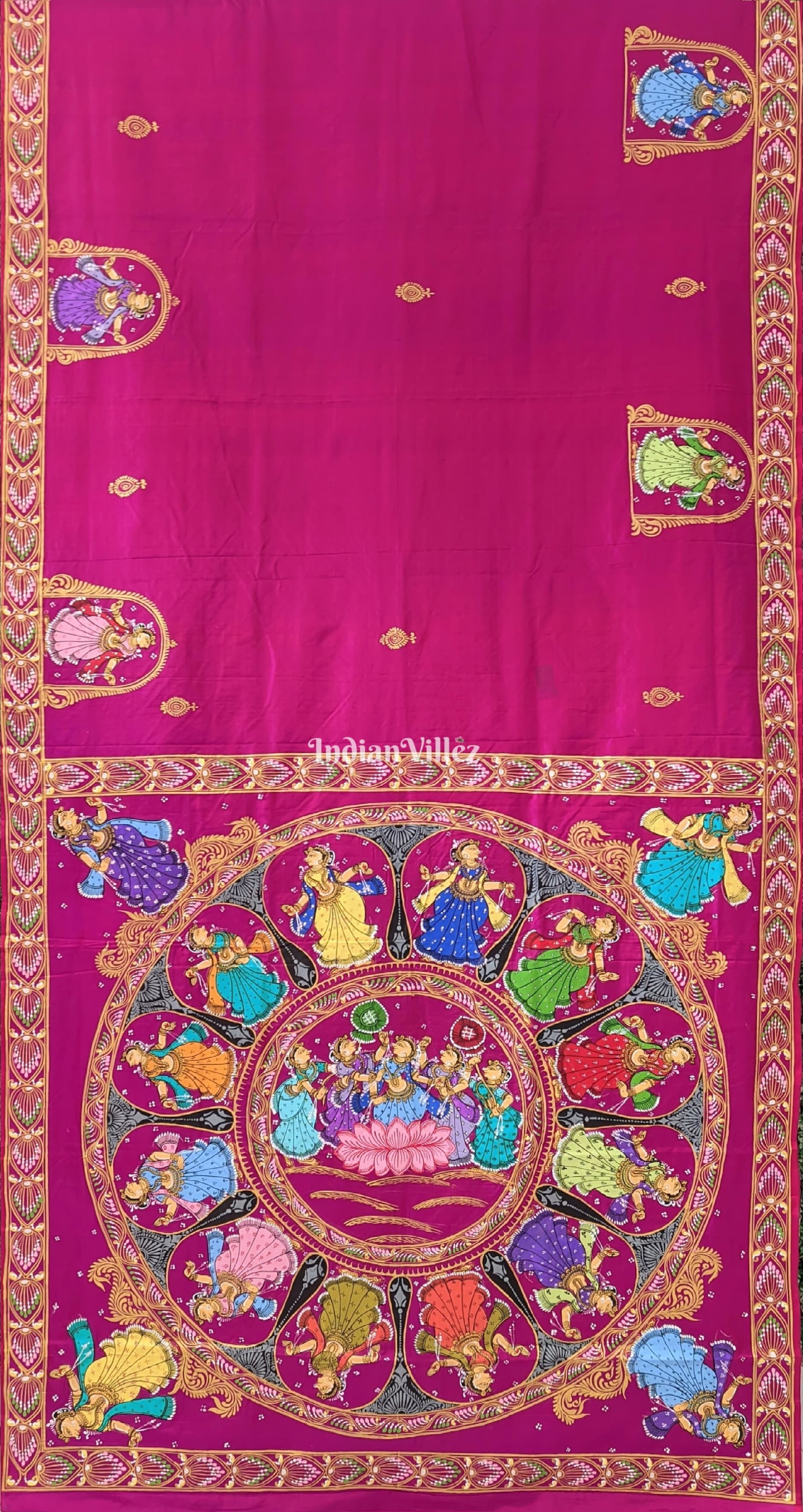 Magenta Nartaki Chandua Theme Hand-Painted Pattachitra Saree