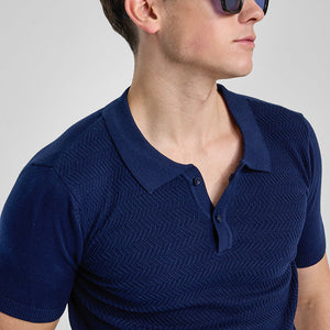 Navy Knitted Polo T-Shirt