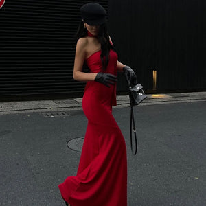 Alamea Offshoulder Statement Dress with Scarf in Red
