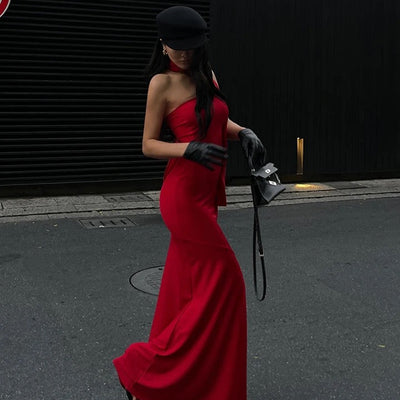 Alamea Offshoulder Statement Dress with Scarf in Red