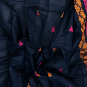 Navy Blue Handloom Rasipuram Cotton Saree With Temple Buttas