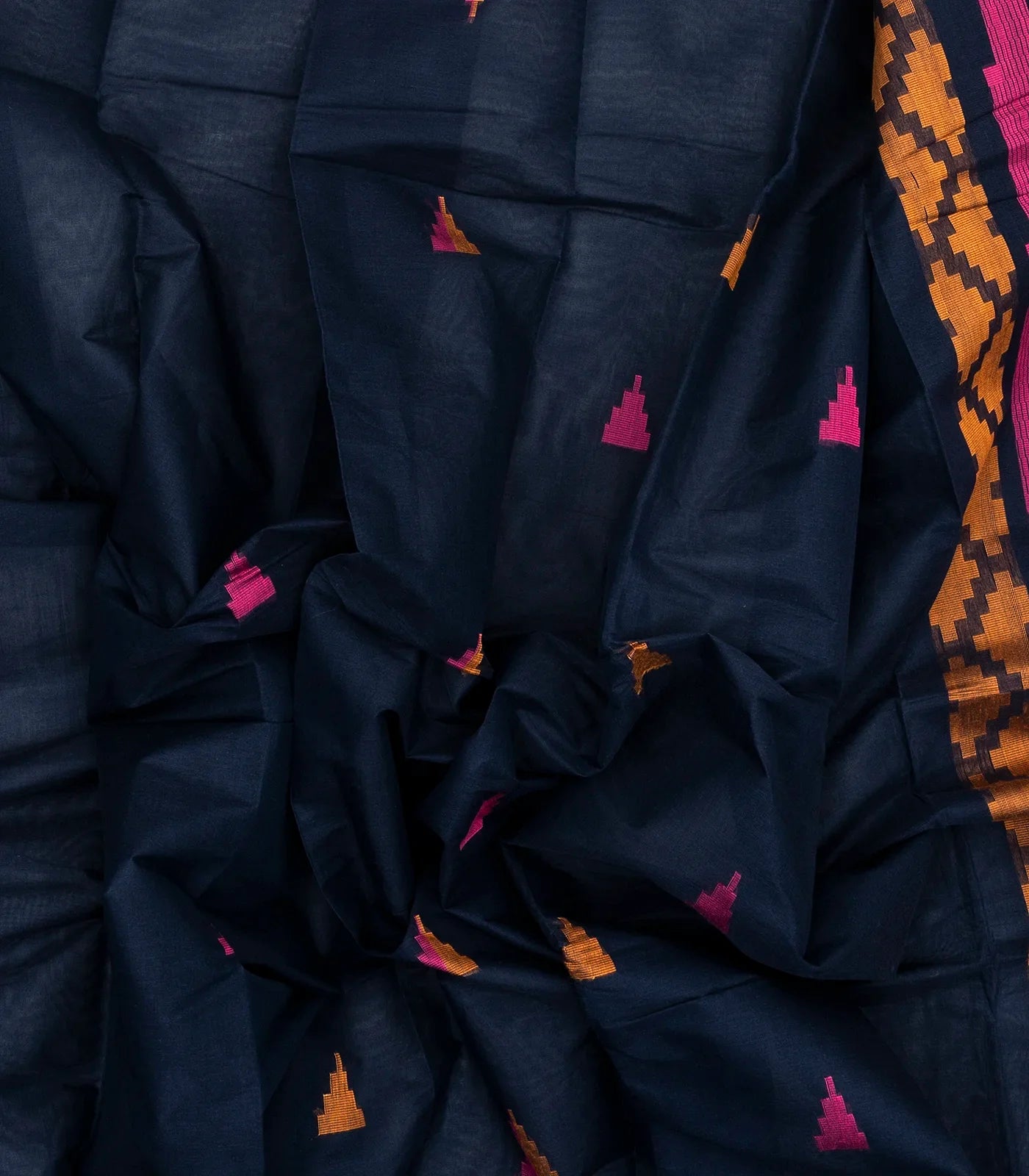 Navy Blue Handloom Rasipuram Cotton Saree With Temple Buttas