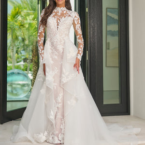 Long Sleeve Overskirt Bridal Gown by Adrianna Papell 31319L