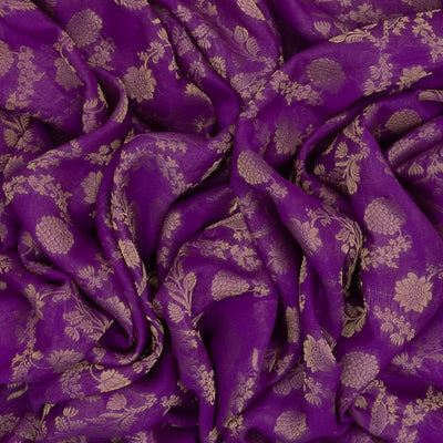 Purple Mysore Crepe Silk Saree With Floral Vine Zari Motifs