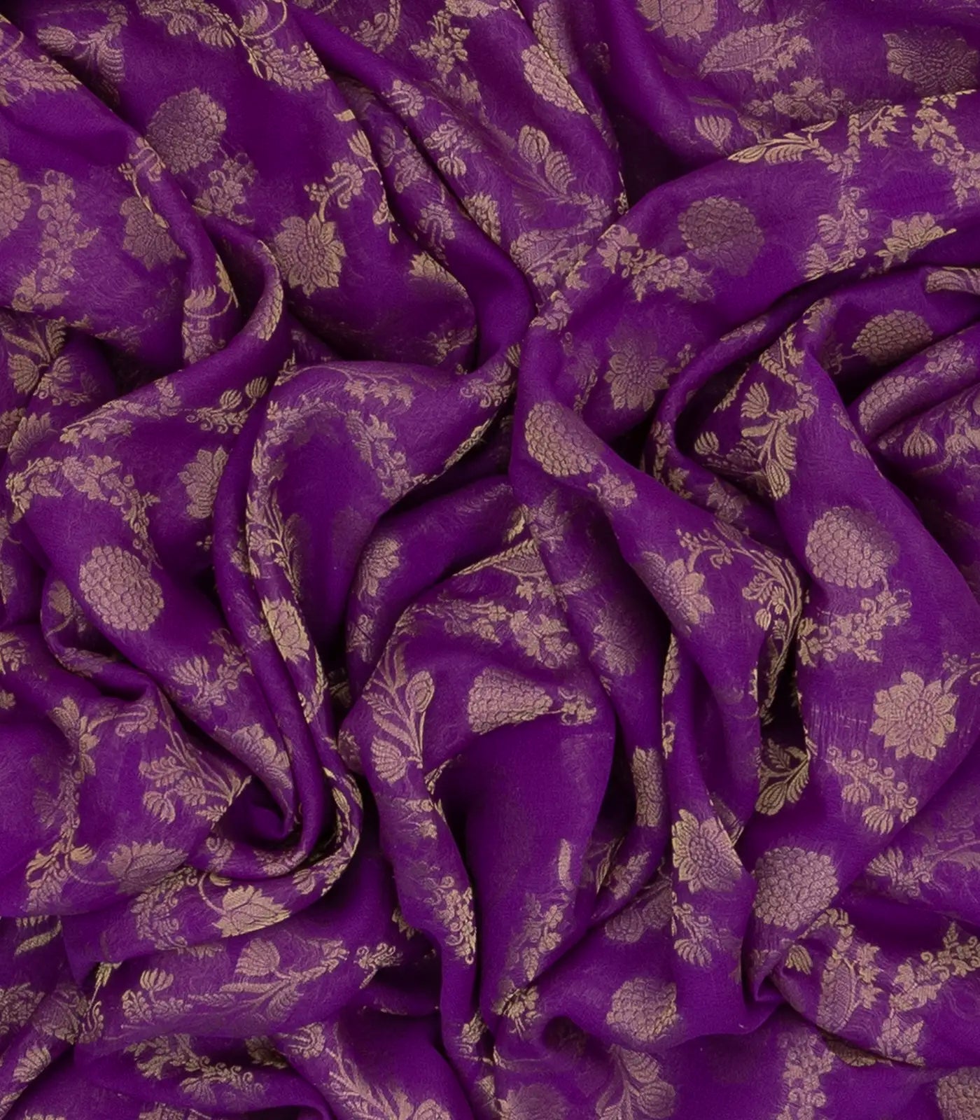 Purple Mysore Crepe Silk Saree With Floral Vine Zari Motifs
