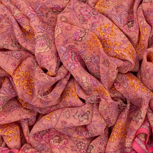 Dusty Pink Woven Digital Printed Chiffon Silk Saree With Floral Motifs