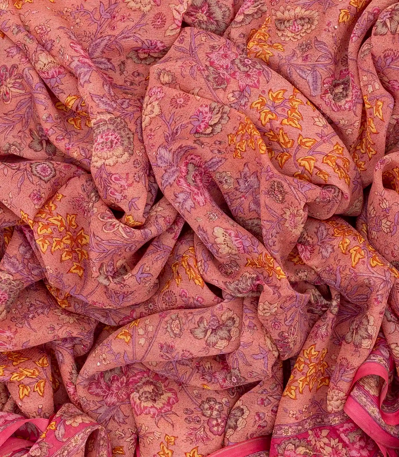 Dusty Pink Woven Digital Printed Chiffon Silk Saree With Floral Motifs