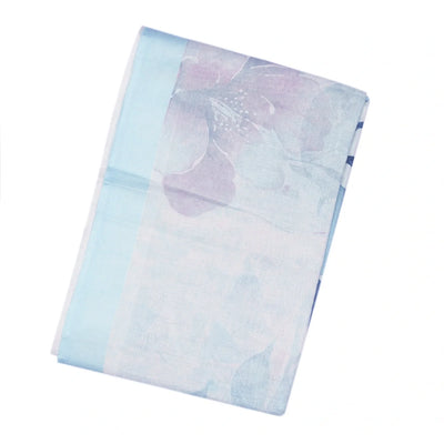 Light Blue Handloom Linen Saree With Printed Flowers