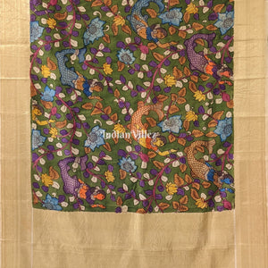 Multicolour Hand Painted Kanjivaram Silk Kalamkari Saree