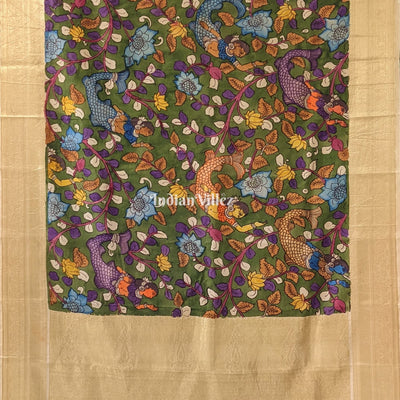 Multicolour Hand Painted Kanjivaram Silk Kalamkari Saree