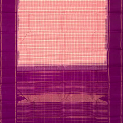 Baby Pink Handloom Korvai Kanchipuram Silk Saree With Checks