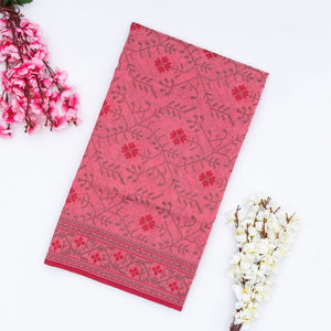 Dark Peach Handwoven Banarasi Silk Cotton Saree With Floral Vine Motifs