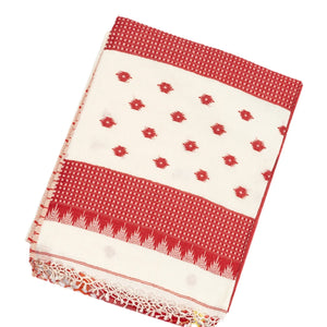White Handloom Bengal Cotton Saree With Floral Buttas