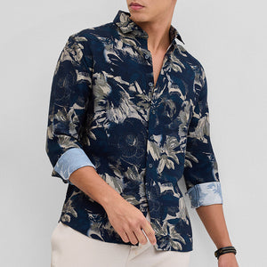 Navy Textured Floral Shirt