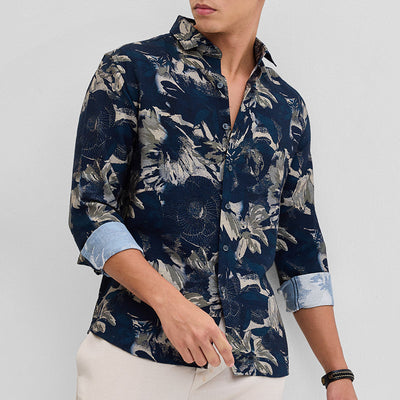 Navy Textured Floral Shirt