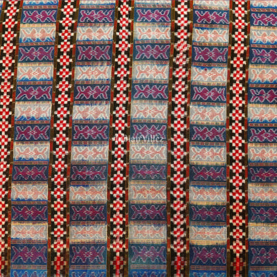 Black Red Pasapali Theme Sambalpuri Ikat Cotton Fabric