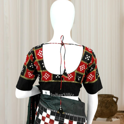 Black Red Pasapali Odisha Ikat Sambalpuri Cotton Blouse