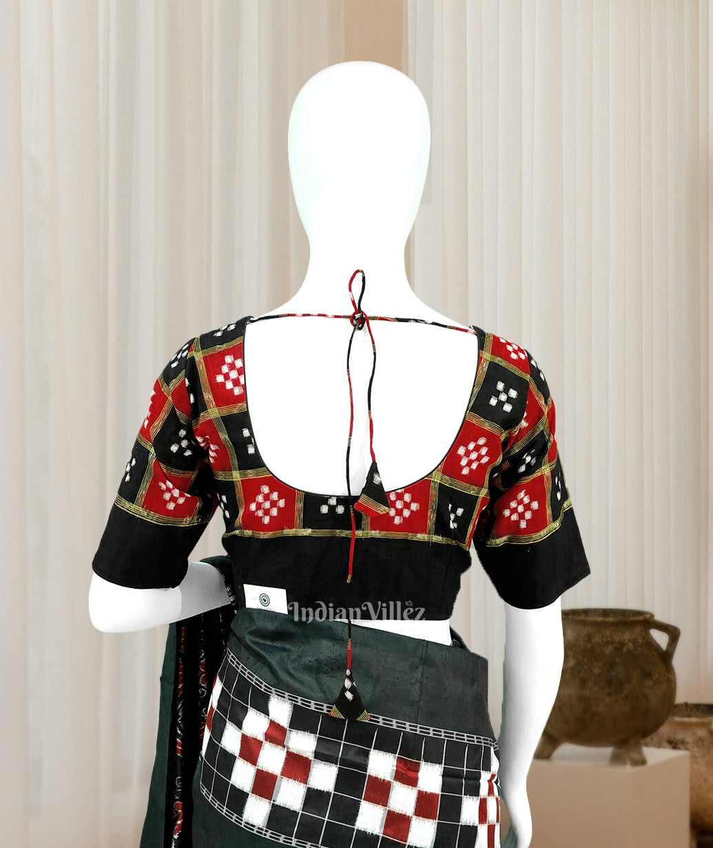 Black Red Pasapali Odisha Ikat Sambalpuri Cotton Blouse