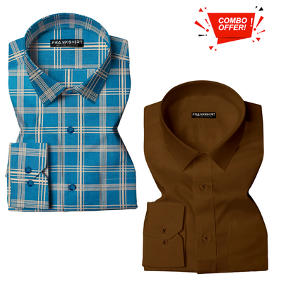 Pack of 2 Cotton Shirt for Man (Green Golden with Brown)