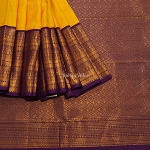 Yellow With Purple Pure Kanjivaram Soft Silk Saree