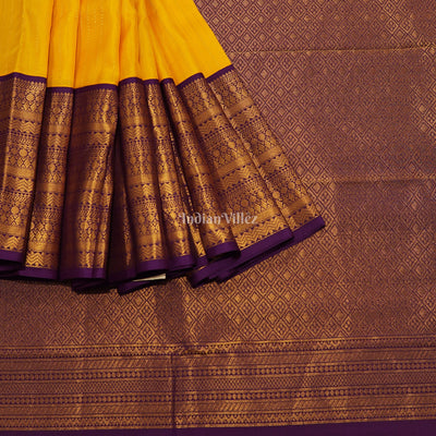 Yellow With Purple Pure Kanjivaram Soft Silk Saree