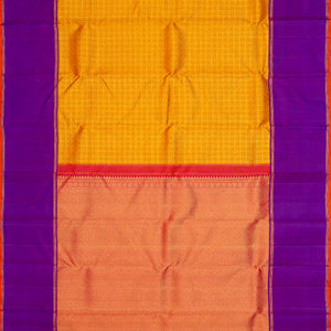 Turmeric Yellow Handloom Kanchipuram Korvai Silk Saree With Floral Motifs
