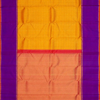 Turmeric Yellow Handloom Kanchipuram Korvai Silk Saree With Floral Motifs
