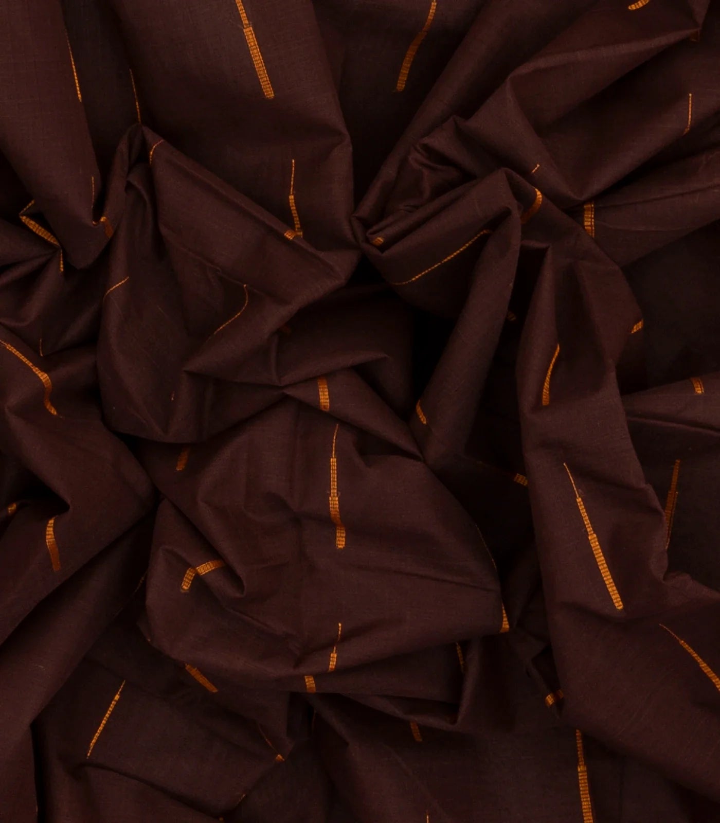 Dark Brown Handloom Kanchi Cotton Saree With Raindrop Buttas