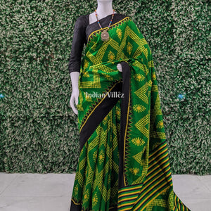Green Contemporary Odisha Ikat Tarabali Silk Saree