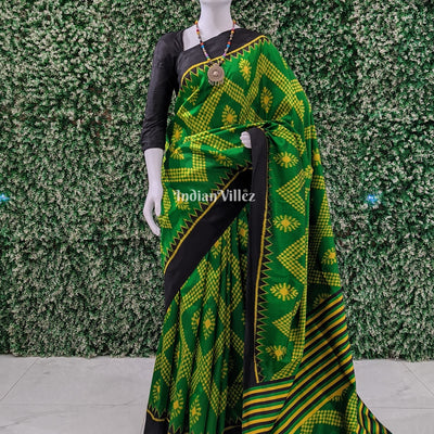 Green Contemporary Odisha Ikat Tarabali Silk Saree