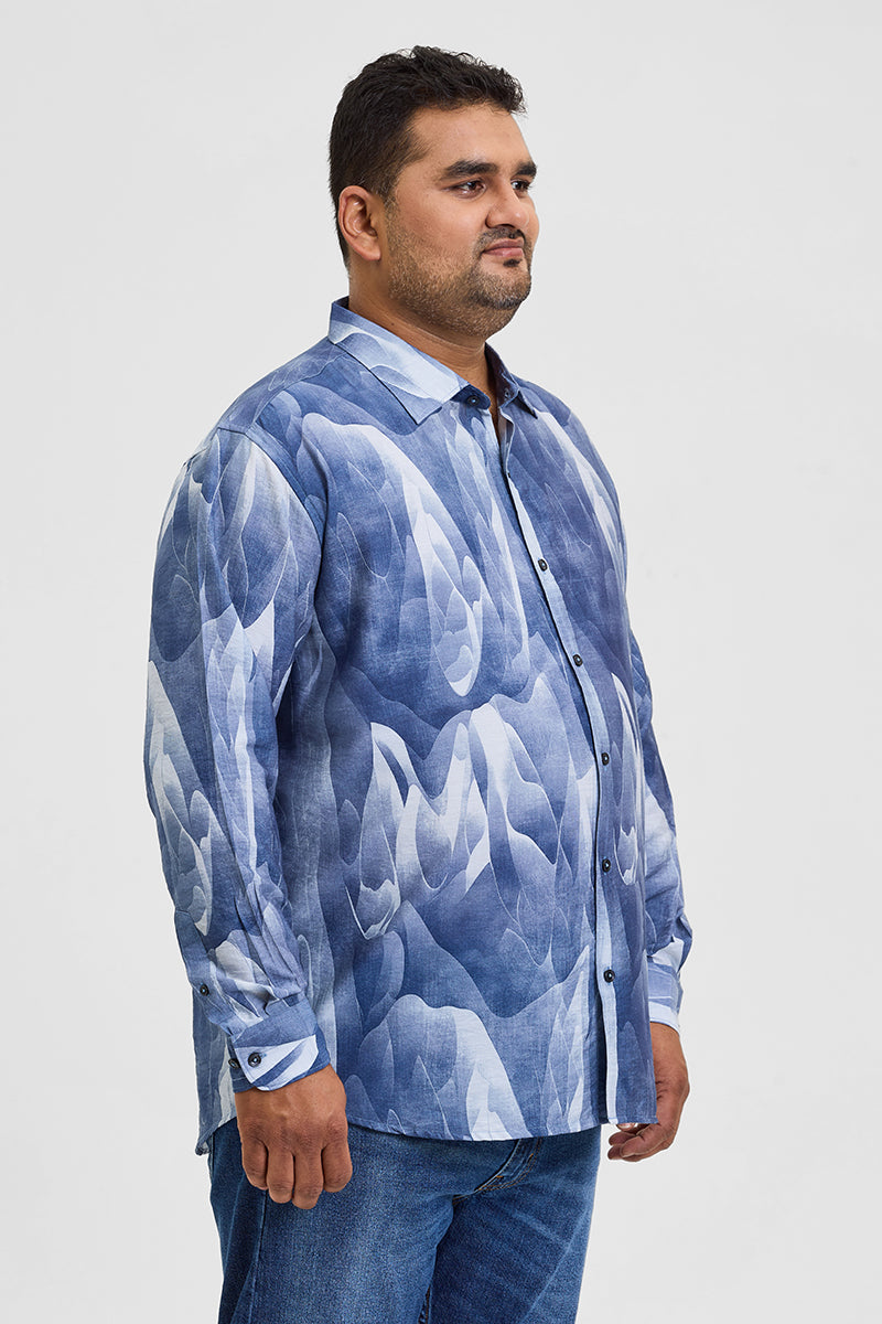 Blue Abstract Regular Fit Shirt