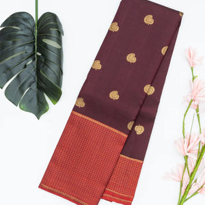Dark Brown Handloom Kanchipuram Silk Saree With Mango Buttas