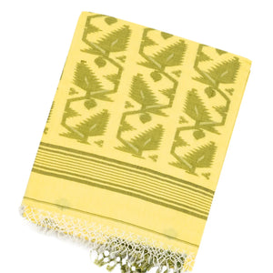 Lemon Yellow Handloom Bengal Cotton Saree With Floral Buttas