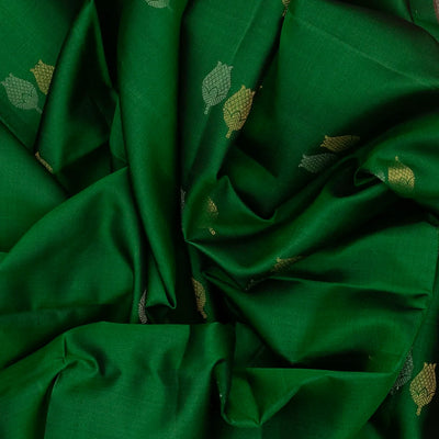 Dark Green Handloom Soft Silk Saree With Buttas & Pink Pallu
