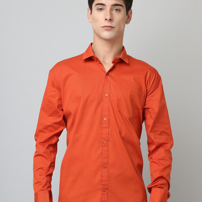 Frankshirt Orange Solid Tailored Fit Cotton Casual Shirt for Man