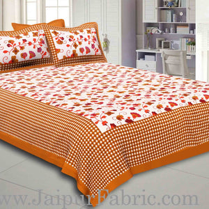 Brown Border jaipuri design floral print Cotton Double Bedsheet with Pillow Cover