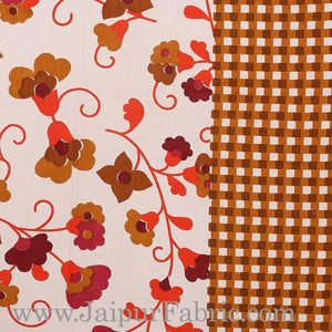 Brown Border jaipuri design floral print Cotton Double Bedsheet with Pillow Cover