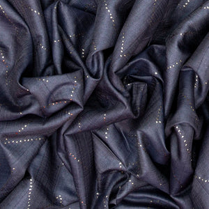 Dark Grey Handloom Tussar Silk Saree With Embroidered Chevron Mirror Motifs