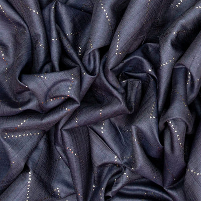 Dark Grey Handloom Tussar Silk Saree With Embroidered Chevron Mirror Motifs