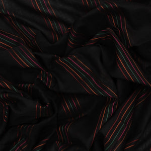 Black Handloom Bengal Cotton Saree With Multi Stripes