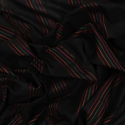 Black Handloom Bengal Cotton Saree With Multi Stripes