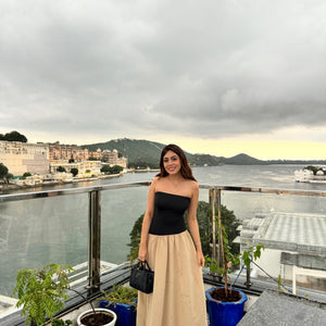 Miya Drop Waist Dress in Beige