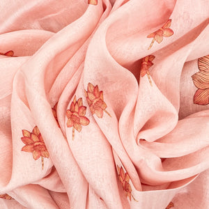 Light Peach Handwoven Linen Saree Printed With Floral Motifs