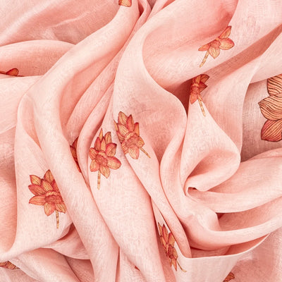 Light Peach Handwoven Linen Saree Printed With Floral Motifs